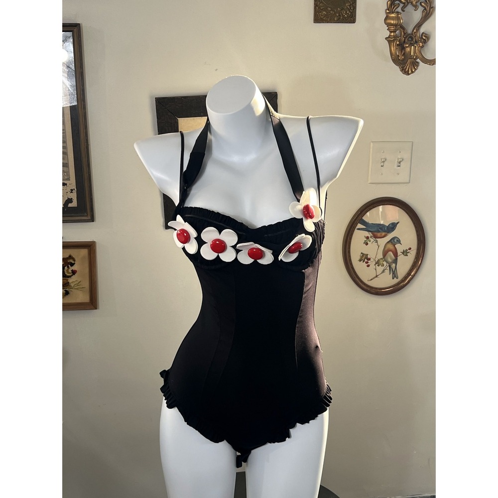 SHUSHU/TONG Black Halter Bodysuit Size 8